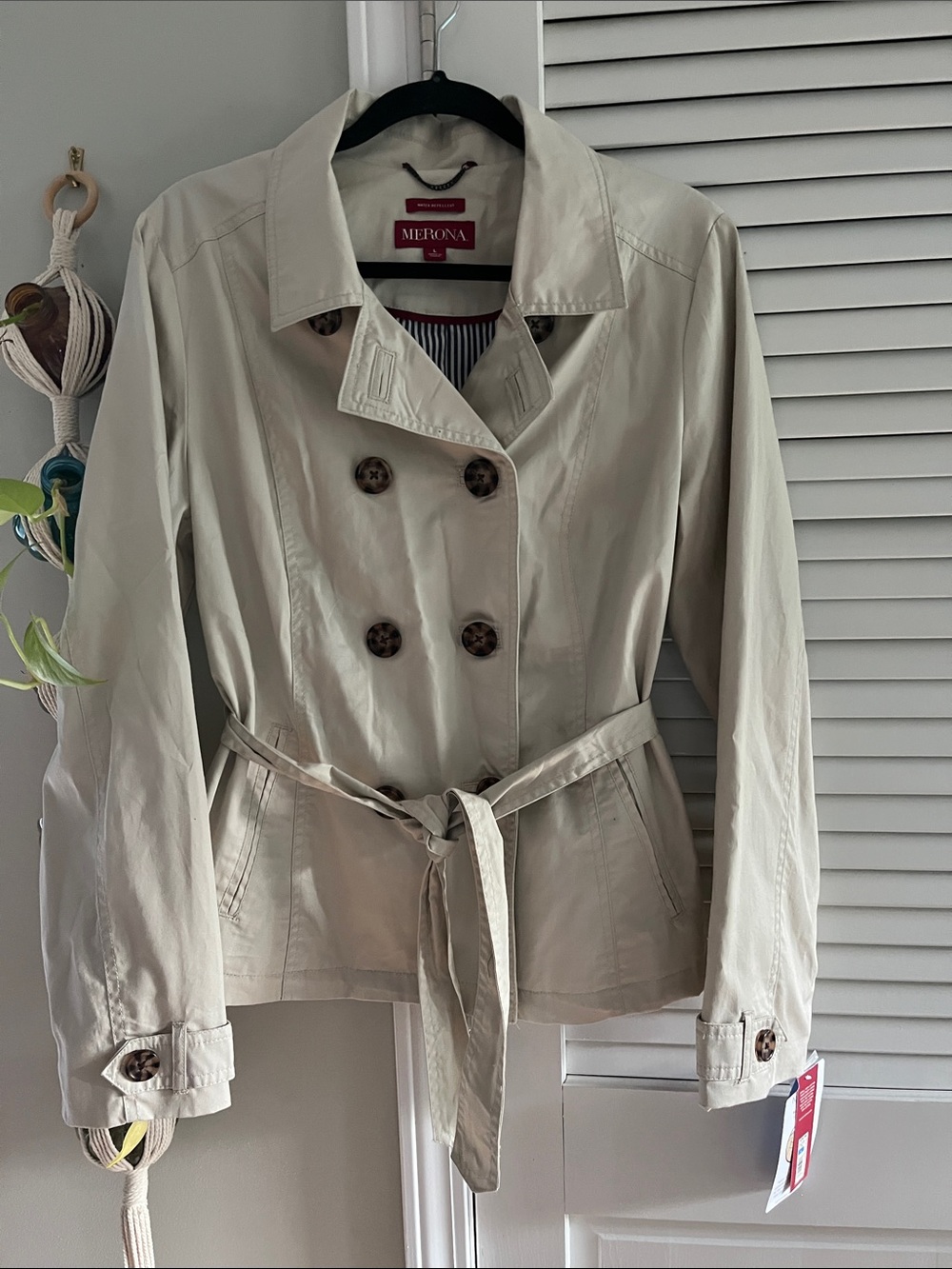 Merona Light Beige Double-Breasted Trench with Waist Tie